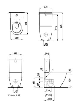 LAUFEN PRO WC kombi misa, vario odpad, LCC H8259524000001 Technický nákres