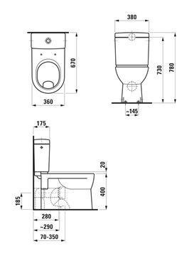 LAUFEN PRO WC kombi misa, vario odpad H8249590000001 Technický nákres