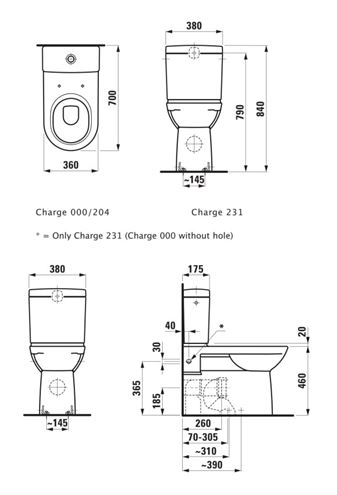 LAUFEN PRO WC kombi misa, vario odpad, LCC H8249554000001 Technický nákres
