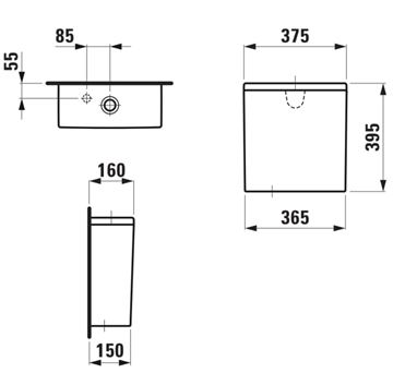LAUFEN PRO WC kombi nádržka, spodný prívod vody, Dual-Flush H8299530009731 Technický nákres