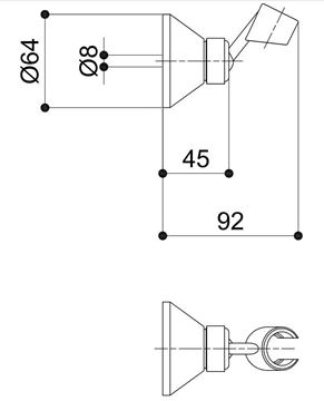 RAF nástenný otočný držiak, chróm SP202 Technický nákres