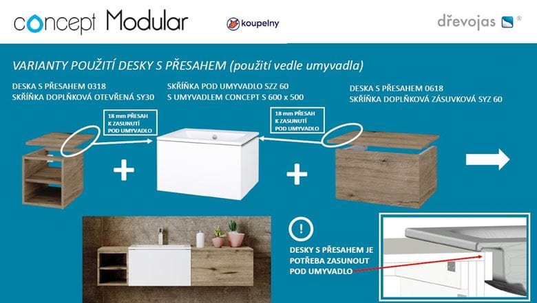 CONCEPT MODULAR doska pod umývadlo 150x47,5x1,8 cm, lesklá biela 809225 Obrázek - fotka