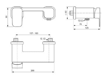 IDEAL STANDARD TONIC II sprchová nástenná batéria, chróm A6337AA Technický nákres