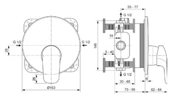 IDEAL STANDARD CERAFLEX sprchová podomíková batéria, chróm A6724AA Technický nákres