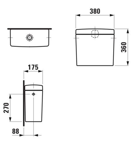 LAUFEN PRO WC kombi nádržka, bočný prívod vody, Dual-Flush H8269520009721 Technický nákres