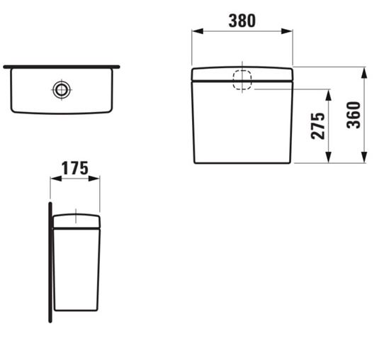 LAUFEN PRO WC kombi nádržka, zadný prívod vody, Dual-Flush H8269510009711 Technický nákres