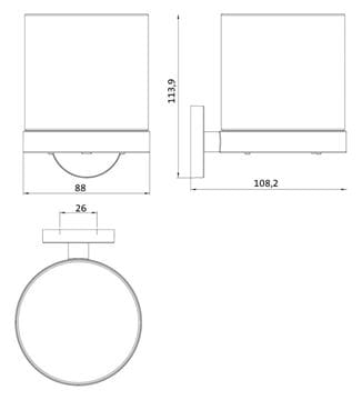 CONCEPT 200 dávkovač tekutého mydla 155 ml, automatický, nástenný, sklo, chróm 432100103 Technický nákres