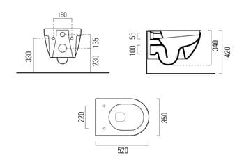 CONCEPT 200 závesné WC, Rimless splachovanie VSRECO200EXCB Technický nákres
