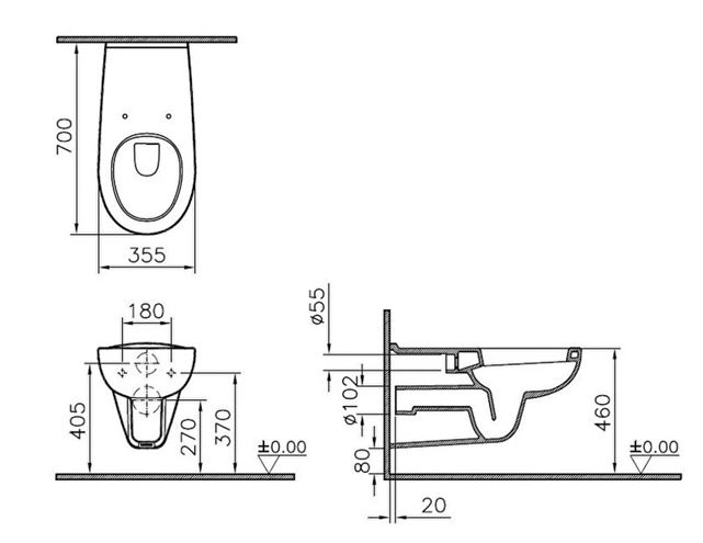CONCEPT 100 bezbariérové závesné WC, alpská biela 5813B003-0075 Technický nákres