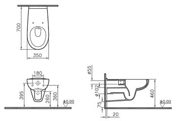 CONCEPT 100 bezbariérové závesné WC, Rim-ex splachovanie, alpská biela 5810B003-0075 Technický nákres