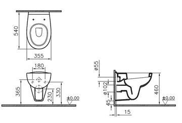 CONCEPT 100 bezbariérové závesné WC, alpská biela 5812B003-0075 Technický nákres