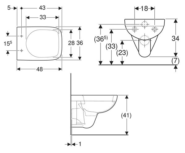 GEBERIT SELNOVA COMPACT závesné WC 501.504.00.7 Technický nákres