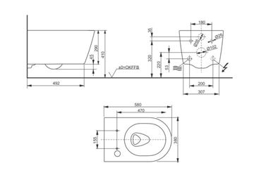 CONCEPT 200, 300 závesné WC, Rimless splachovanie 542EY-CON-WC-R Technický nákres