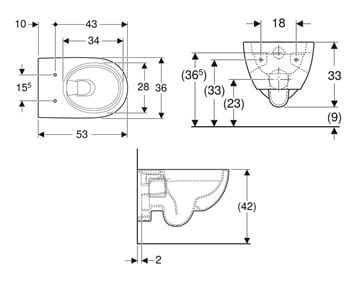 GEBERIT SELNOVA závesné WC, Rimfree splachovanie 501.545.01.1 Technický nákres
