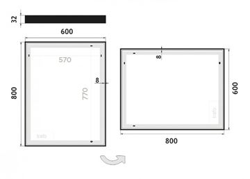 NIMCO 13000 zrkadlo 60x80 cm, reverzibilné, s osvetlením ZPC 13002-90 Technický nákres