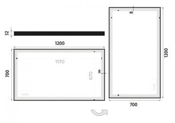 NIMCO 13000 zrkadlo 120x70 cm, reverzibilné, s osvetlením ZPC 13006-90 Technický nákres