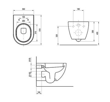 RAVAK UNI CHROME WC závesné WC X01516 Technický nákres