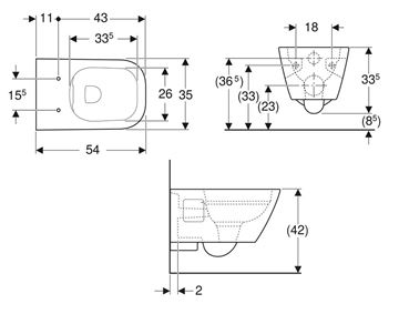 GEBERIT SELNOVA SQUARE závesné WC, Rimfree splachovanie 501.546.01.1 Technický nákres