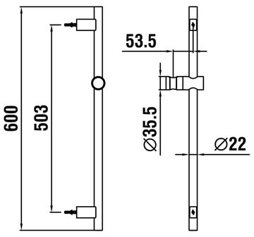 LAUFEN TWINGLISS sprchová tyč 600 mm s držiakom, chróm HF904791100000 Technický nákres