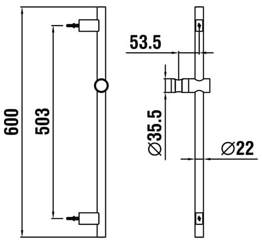 LAUFEN TWINGLISS sprchová tyč 600 mm s držiakom, chróm HF904791100000 Technický nákres