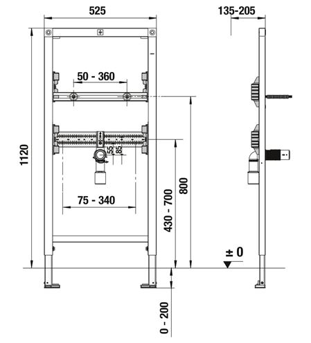 JIKA MODUL montážny rám pre umývadlo 112 cm H8956590000001 Technický nákres