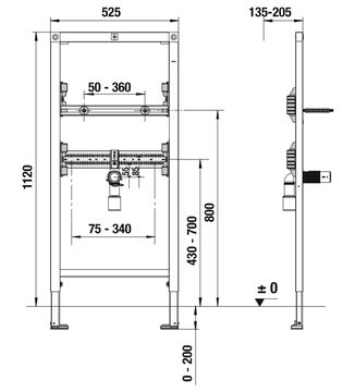 JIKA MODUL montážny rám pre umývadlo 112 cm H8956590000001 Technický nákres