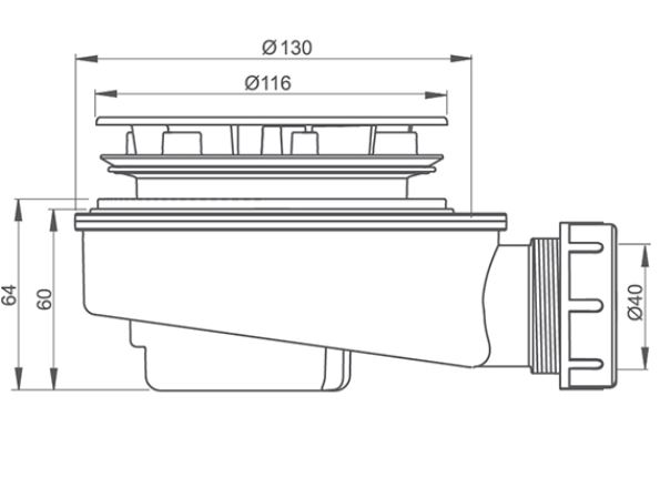 ROTH nízky vaničkový sifón pr. 90 mm, chróm 8100034 Technický nákres