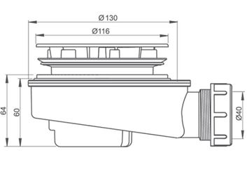 ROTH nízky vaničkový sifón pr. 90 mm, chróm 8100034 Technický nákres