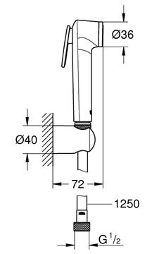 GROHE TEMPESTA-F TRIGGER SPRAY 30 bidetová spŕška, s hadicou a držiakom, chróm 27513001 Technický nákres