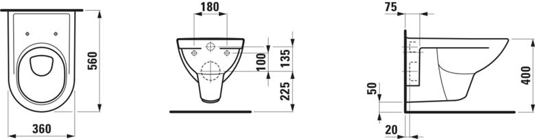 LAUFEN PRO závesné WC H8209500000001 Technický nákres