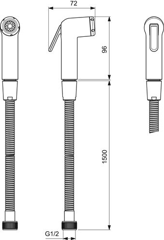 IDEAL STANDARD IDEALSPRAY bidetová spŕška, s hadicou, chróm BC180AA Technický nákres