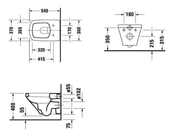 DURAVIT DURASTYLE závesné WC 2536090000 Technický nákres