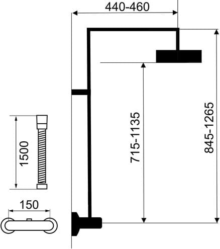 NOVASERVIS METALIA 54 sprchový set s termostatickou batériou, horná sprcha, ručná sprcha s 3 prúdmi, tyč, hadica, chróm SET034/TER,0 Technický nákres