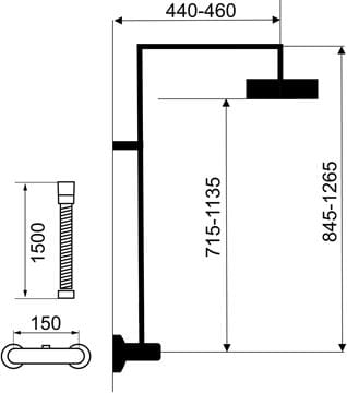 NOVASERVIS METALIA 54 sprchový set s termostatickou batériou, horná sprcha, ručná sprcha s 3 prúdmi, tyč, hadica, chróm SET034/TER,0 Technický nákres