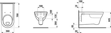 LAUFEN PRE LIBERTY bezbariérové závesné WC, ploché splachovanie H8209530000001 Technický nákres