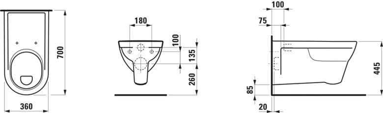 LAUFEN PRE LIBERTY bezbariérové závesné WC, ploché splachovanie H8209530000001 Technický nákres