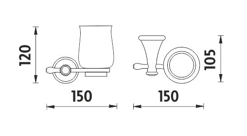 NIMCO LADA nástenný pohárik, keramika, chróm/biela LA 19058K-26 Technický nákres