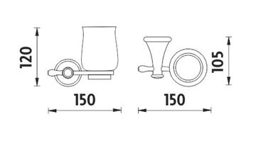 NIMCO LADA nástenný pohárik, keramika, chróm/biela LA 19058K-26 Technický nákres