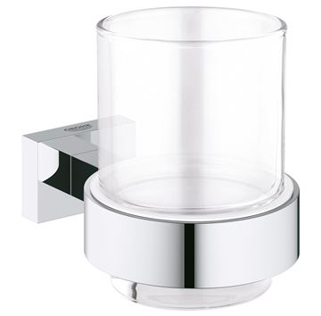 GROHE ESSENTIALS CUBE nástenný pohárik, sklo, chróm