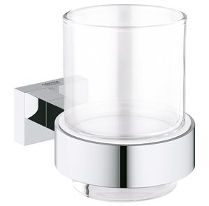 GROHE ESSENTIALS CUBE nástenný pohárik, sklo, chróm