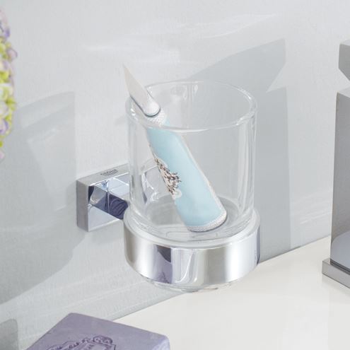 GROHE ESSENTIALS CUBE nástenný pohárik, sklo, chróm 40755001 Obrázek - fotka