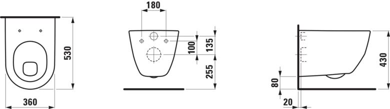 LAUFEN PRO závesné WC, ploché splachovanie H8209590000001 Technický nákres
