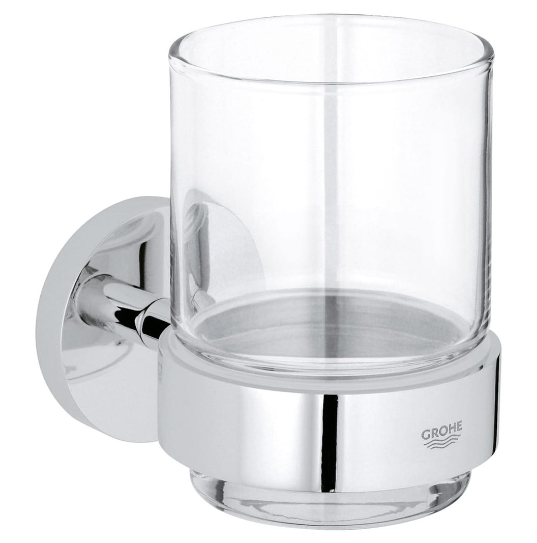 GROHE ESSENTIALS nástenný pohárik, sklo, chróm
