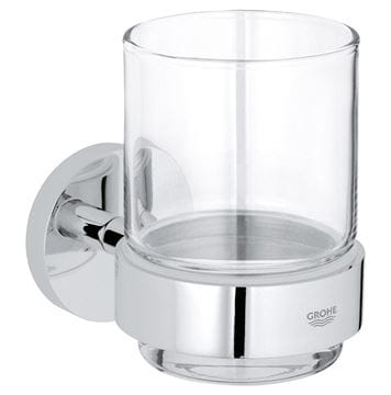 GROHE ESSENTIALS nástenný pohárik, sklo, chróm