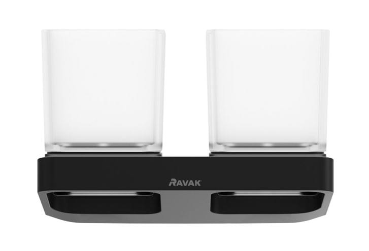 RAVAK 10° BLACK TD 220.20 držiak kefiek s pohárikmi, nástenný, sklo, čierna X07P558 Obrázek - fotka