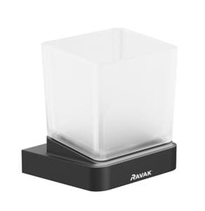 RAVAK 10° BLACK TD 210.20 držiak kefiek s pohárikom, nástenný, sklo, čierna