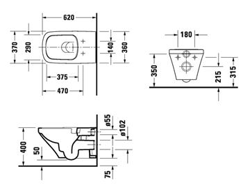 DURAVIT DURASTYLE závesné WC, Rimless splachovanie 2542090000 Technický nákres