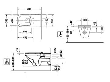 DURAVIT DURASTYLE bezbariérové závesné WC, Rimless splachovanie 2559090000 Technický nákres