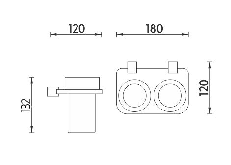 NIMCO BORMO nástenné poháriky, sklo, chróm BR X3-58DW-26 Technický nákres