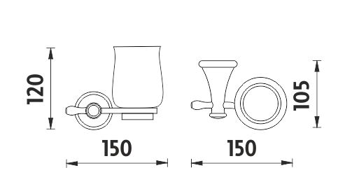 NIMCO LADA nástenný pohárik, keramika, staromosadz/biela LA 19058K-65 Technický nákres